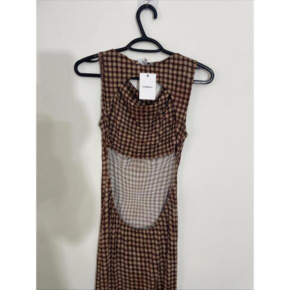 Revolve Miaou Selena Dress Warped brown Plaid open back size M NWT - Picture 7 of 11